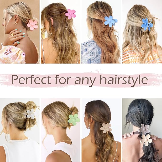 Flower Hair Clips 8PCS Large Claw Clips for Women Girls Thick Hair Large Daisy Hair Clips Matte Claw Clips Non Slip Strong Hold for Thin Hair 8 Colors