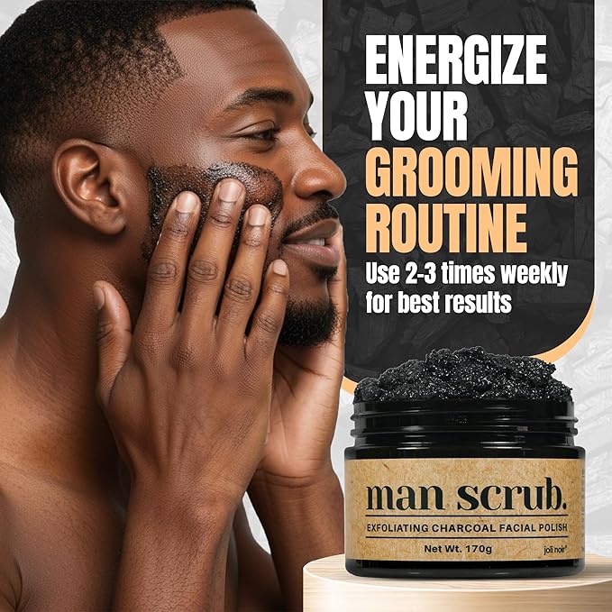 Men’s Charcoal Exfoliating Face Scrub – Gritty Facial Cleanser With Pumice & Sugar - For Blackheads, Oil Control, Acne, Rough Skin, Clogged Pores & Post-Shave Bumps