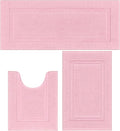 SHACOS Pink Bathroom Rugs Sets 3 Piece, 20"x47" + 20"x32" Non Slip Bath Mat and 20"x24" Toilet Rugs U Shaped Washable, Soft Fluffy Water Absorbent Bathroom Floor Mat