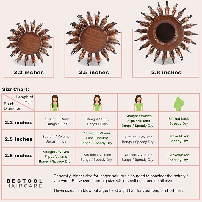 BESTOOL Round Brush for Drying, Boar Bristle Hair Brush, Large Round Style Brush for Women and Men, Smoothing, Curling, Adding Shine (2.5 Inch)