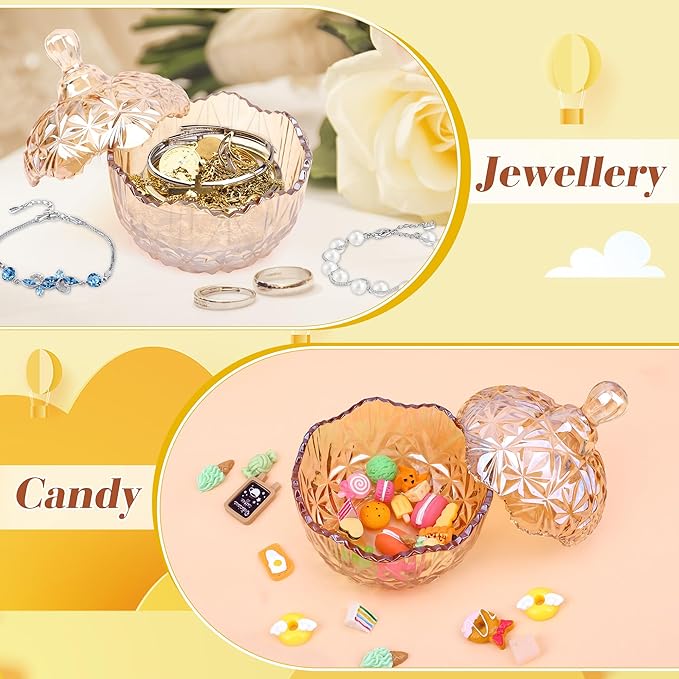 Coolrunner 5PCS Body Powder Puff and Container, Crystal Clear Powder Container with Powder Spoon, Dusting Powder with Puff for Women, Washable Reusable (Amber)