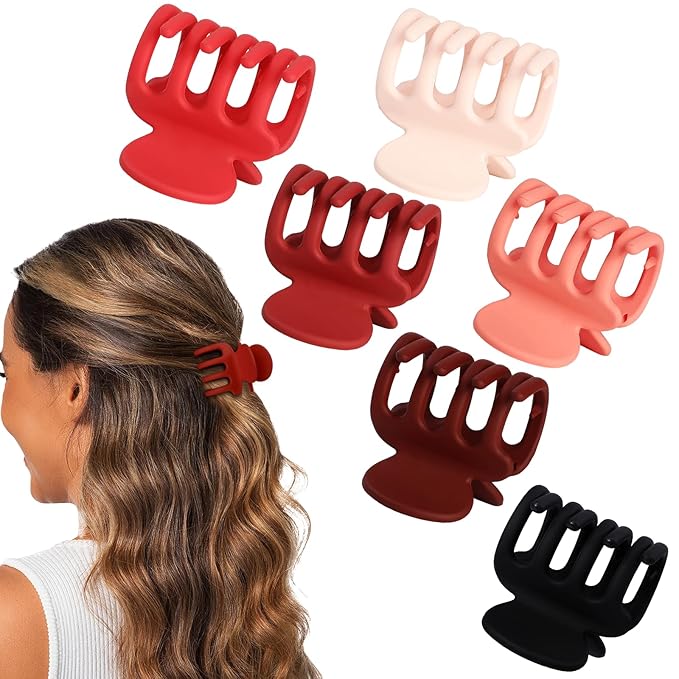 6 Pcs Hair Clips Small Claw Clips for Thin Hair Medium Matte Non-slip Hair Accessories for Women and Girls (Red)