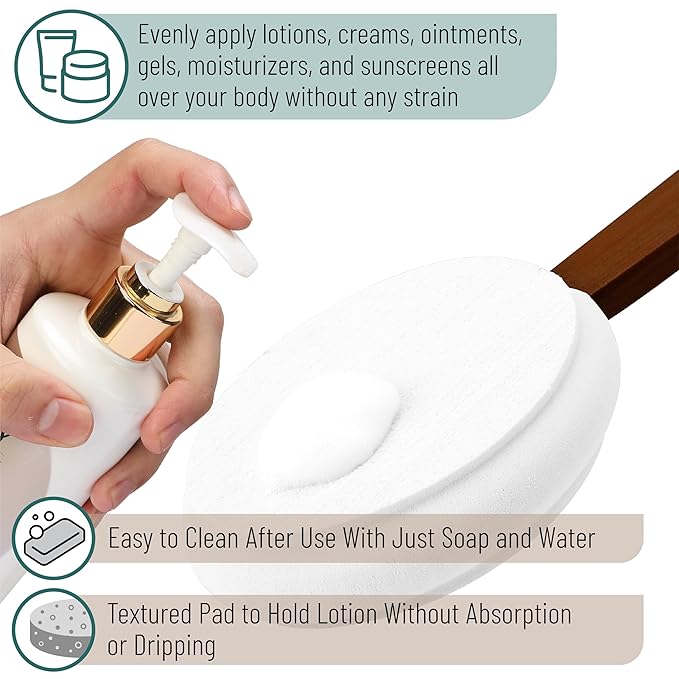 Slick- Lotion Applicator, 17 Inch, White, Back Applicator Lotion, Certified Organic, Easy Reach Washable, Self Tanner for All Skin Tone