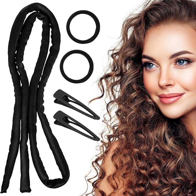 Extended Heatless Curls for Women, 63Inch No Heat Curls Overnight Headband for Long & Short Hair Soft Sleeping Curler, Flexible Creates Wavy Hair Without Damage (Black)