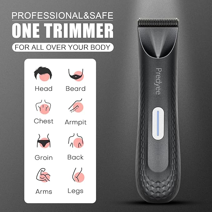 Manscape Trimmer for Men - IPX7 Waterproof Ball/Body Trimmer w/LED Light & Ceramic Blade, 120Min Groomer for Pubic/Groin/Chest, USB-C Fast Charge, No Nicks, Gifts for Him Dad Husband