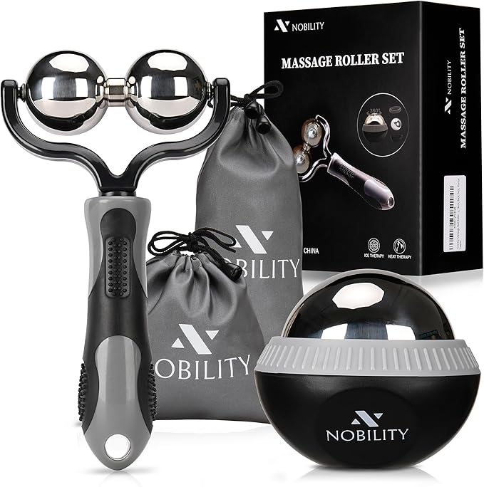 Nobility Massage Ball Roller– Ice Cold and Hot for Deep Tissue and Sore Muscle Relief of Stiffness and Stress, Body, Neck, Back, Foot, Plantar Double Grey