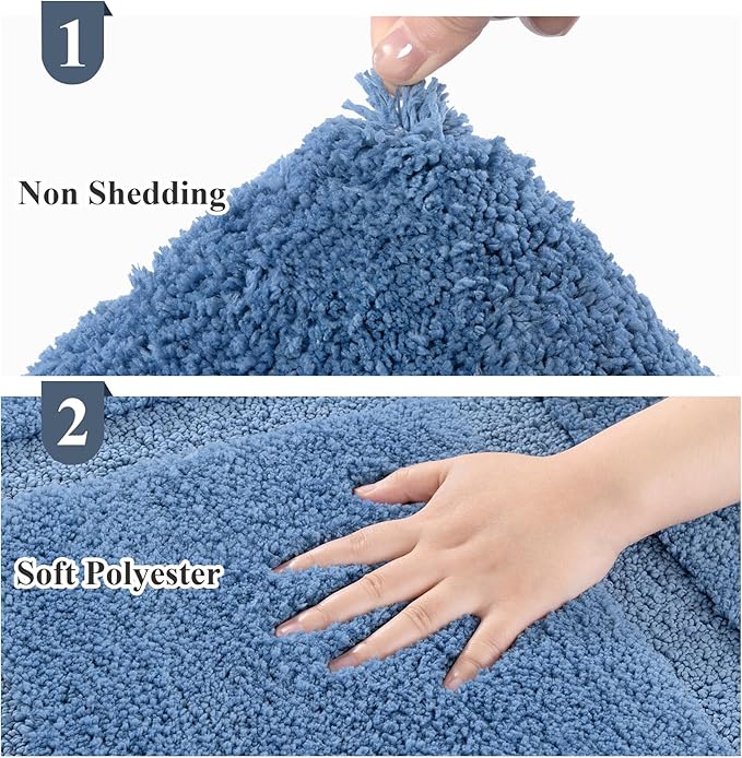 SHACOS Blue Bathroom Rugs Sets 3 Piece, 20"x47"+20"x32" Non Slip Bath Mat and 20"x24" Toilet Rugs U Shaped Washable, Soft Fluffy Water Absorbent Bathroom Floor Mat