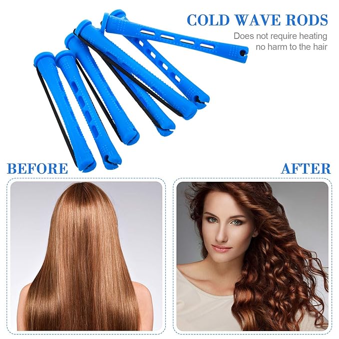 WILLBOND 36 Pieces Cold Wave Rod Hair Perm Rods Hair Rollers Perming Curlers with Steel Rat Tail Comb for Hairdressing Styling