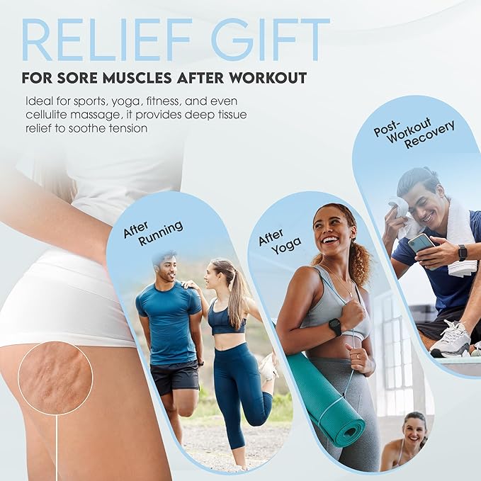 Cellulite Massage Roller, Fascia Blaster, Lymphatic Drainage Massager, Relieve Muscle Soreness, Body Sculpting Tool with Detachable Handles for Thighs, Legs, Buttocks, Gift Exfoliating Brush (Blue)