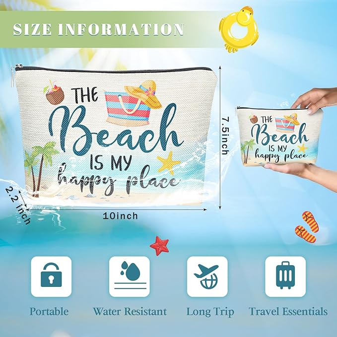 CHENGU 6 Pcs Beach Makeup Bag Summer Beach Essentials Kit Survival Kit Bag Inspirational Gifts for Women, Various Themes Makeup Pouches for Women Birthday Friend Teacher Graduation