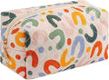 Floral Quilted Cotton Makeup Bag for Women, Large Capacity Travel Cosmetic Pouch with Zipper, Cute Toiletry & Brush Organizer, Kawaii Makeup Storage Case – Colorful