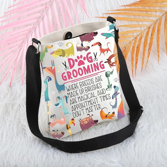 MBMSO Dog Groomer Small Cross Body Shoulder Bag Dog Grooming Gifts Dog Makeup Bag Dog Lovers Gifts Dog Print Crossbody Purse
