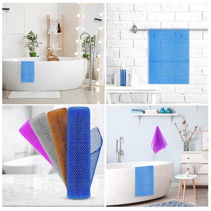 4 Pieces African Bath Sponge African Net Long Net Bath Sponge Enjoy Luxurious Exfoliation, Deep Cleansing, and Silky Smooth Skin Every Day(Brown, Blue, Purple,Grey)