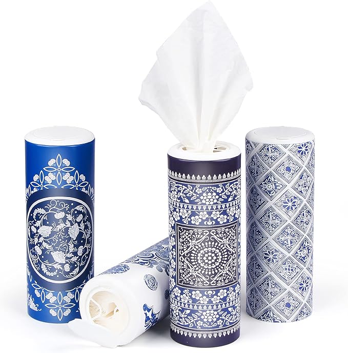 Car Round Canned Tissue Box Cup Holder Facial Tissues,Cylinder Tube Face Towel,4 Canister 3-Ply Car Napkins for Travel Tissue Bulk Fit Home,Office,School by CLOVER