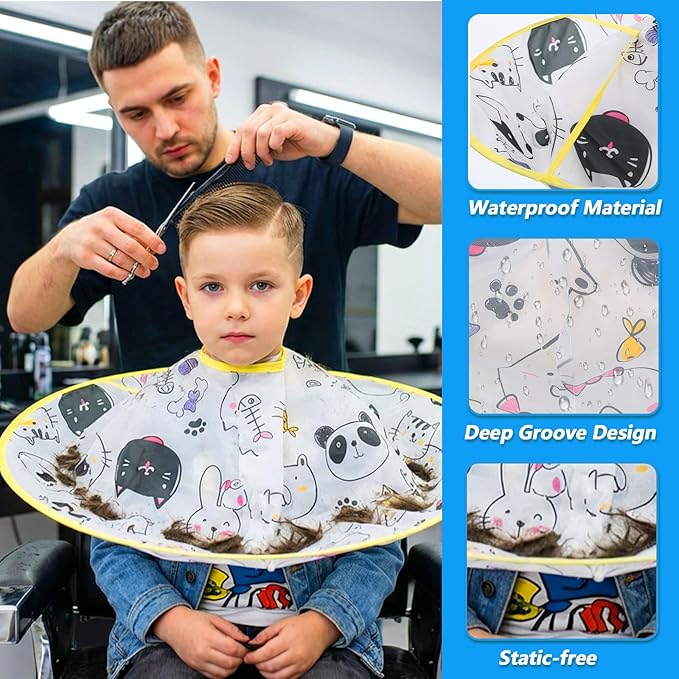 Kids Haircut Cape Umbrella, Hair Cutting Cape for Kids, Waterproof Foldable Umbrella Hair Catch Haircut Capes for Kid Adults Home Salon Barber Supplies(Light Yellow Puppy)
