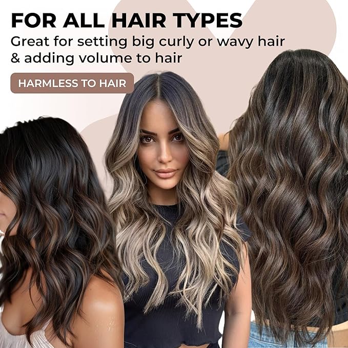 Luxury Velvet Sleep-In Curling Rods Set – 4 Heat-Free Overnight Hair Curlers for Effortless Waves & Volume – Suitable for All Hair Types (Pink)