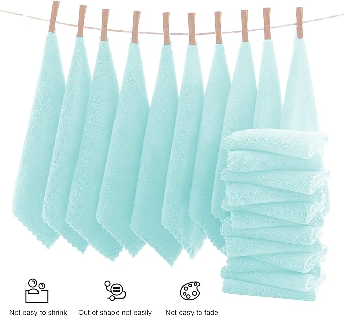 MOONQUEEN Ultra Soft Premium Washcloths Set - 12 x 12 inches - 24 Pack - Quick Drying - Highly Absorbent Coral Velvet Bathroom Wash Clothes - Use as Bath, Spa, Facial, Fingertip Towel (Frozen Blue)