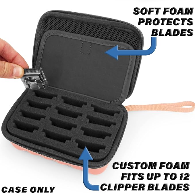 CASEMATIX Rose Gold Clipper Blade Holder - Protective Storage Case with Barber Blade Holder Foam and Hard Shell Impact-Resistant Outer