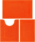 SHACOS Orange Fall Bathroom Rugs Sets 3 Piece, 16"x24" + 20"x32" Non Slip Bath Mat and 20"x24" Toilet Rugs U Shaped Washable, Soft Fluffy Water Absorbent Bath Rugs for Bathroom