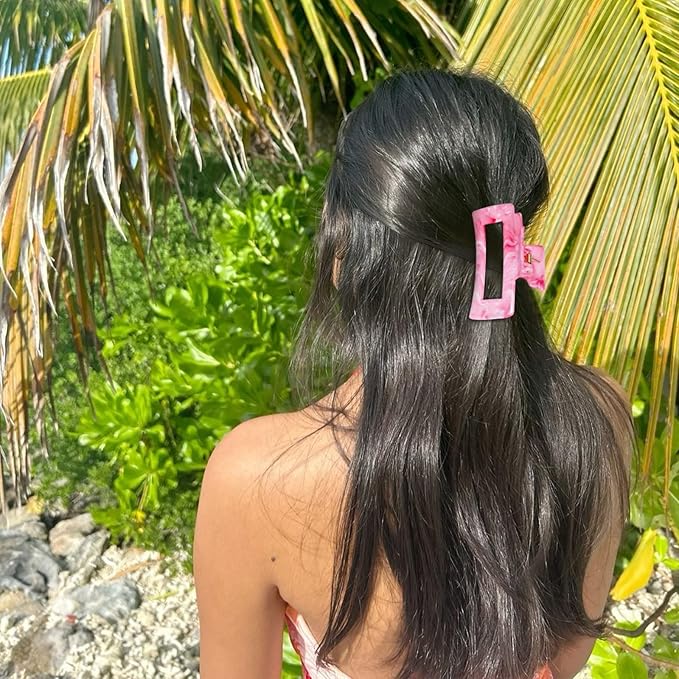 3Pcs Hair Claw Clips for Women, 4.1 Inch Non slip Medium Claw Clip, Reference Ink Painting Design, Ideal for Home Party and Work Styling, Hair Accessories for Girls Gift (Pink Blue Gray)