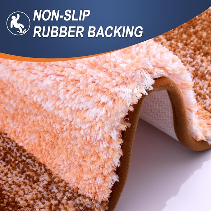 OLANLY Bathroom Rugs Sets 3 Piece, Soft Absorbent Microfiber Bath Mats and U-Shaped Contour Toilet Rug, Plush Shaggy Bath Mat Set for Bathroom (47"x20"+24"x16"+24"x20", Orange)