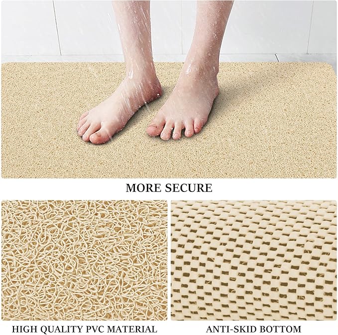 LuxStep Shower Mat Bathtub Mat,36x16 inch, Non-Slip Bath Mat with Drain, Quick Drying PVC Loofah Bathmat for Tub,Shower,Bathroom (Phthalate Free,Khaki)