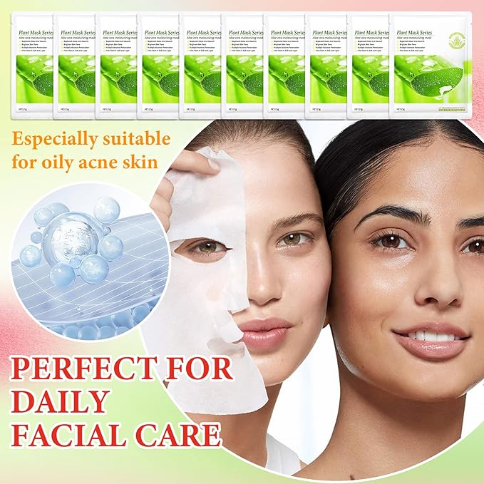 10 Pack Variety Facial Sheet Masks Skin Care Set, Hydrating Bulk Sheet Face Masks Skincare Gifts Set for Women Men, Long Lasting Moisturizing Face Mask Skincare for All Skin Type（B3)