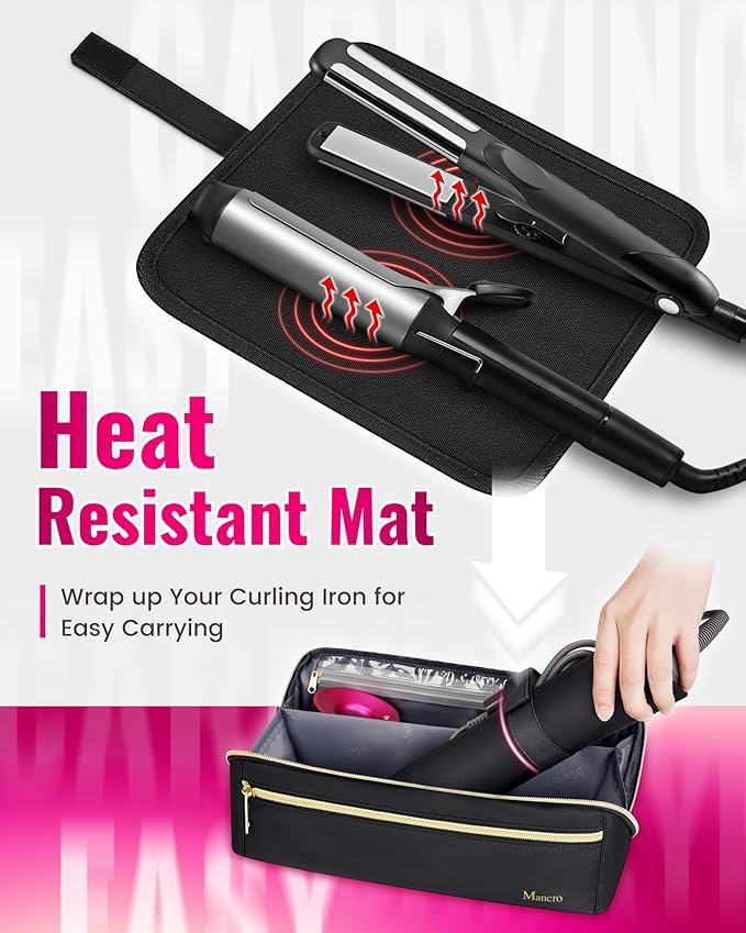 Mancro Hair Tools Travel Bag Compatible with Shark Flexstyle, Wide-open Hot Hair Tool Organizer with Separate Heat Resistant Mat, Hair Accessories Organizer for Straighteners, Curling Iron