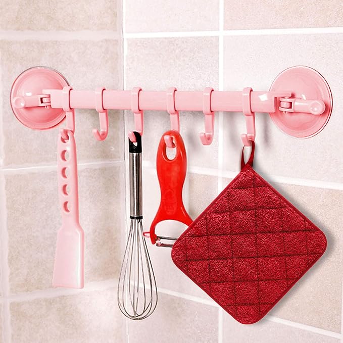 GROBRO7 6Pcs Cotton Quilted Terry Oven Set Pot Holders Heat Resistant Multipurpose 7’'x7’' Hot Pads with Hanging Loop Durable Machine Washable Oven Mitts for Daily Kitchen Baking and Cooking Red