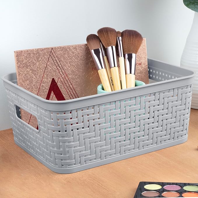 Sterilite 24 Pack Plastic Storage Bin Organization Containers, Small Baskets, Cement