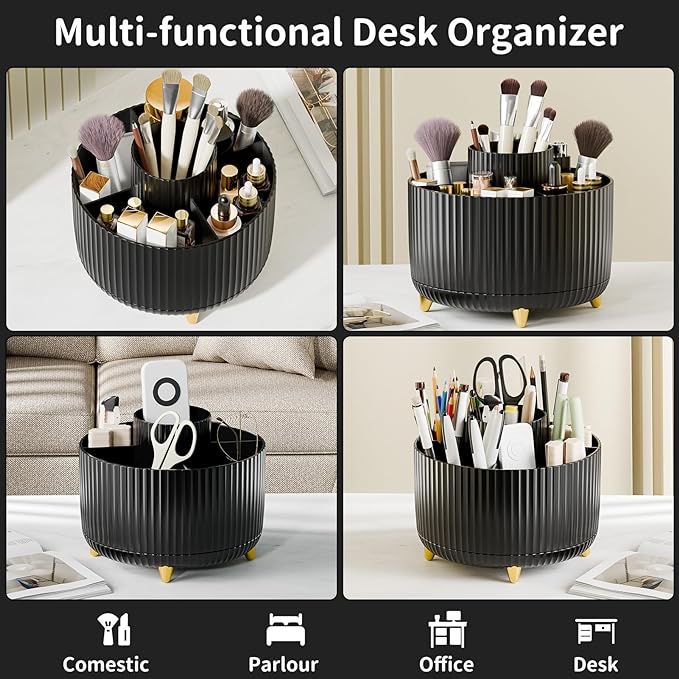 360° Rotate Makeup Brush Holder Organizer, Makeup Organizers Countertop, Makeup organization and Skincare Storage with Gift Box Packing for Vanity, Desktop, Bathroom (Black)