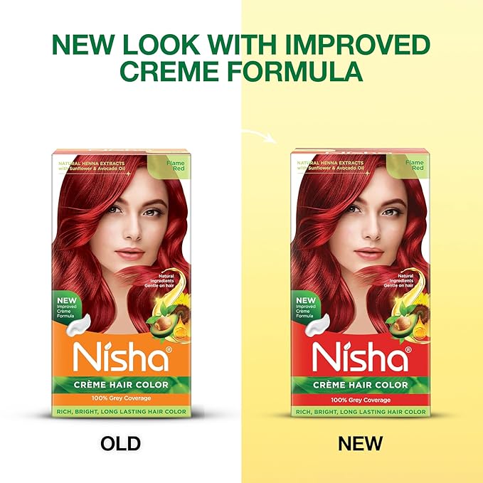 Nisha Creme Hair Color Flame Red Hair Dye Permanent Red Hair Colour 5.07 fl oz, Pack of 3