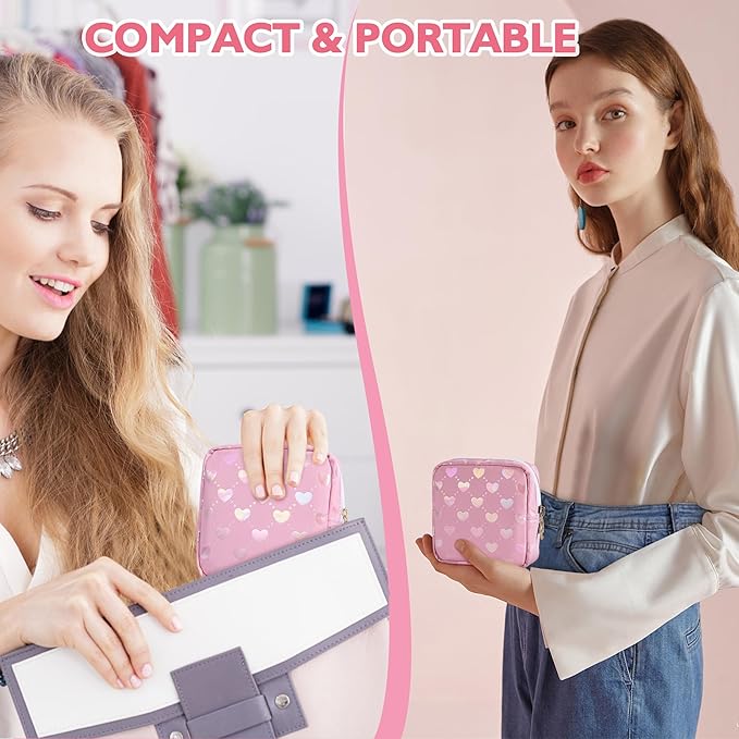 Period Bag Pouch, Leather Sanitary Napkin Storage Bag for Girls Womens, Portable Sanitary Napkin Period Pad Pouch Bag for Purse, Small Make Up Bags(Pink LOVE)