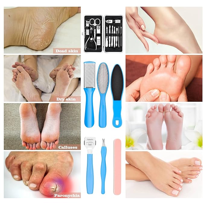 Pedicure Kits - Callus Remover for Feet, 23 in 1 Professional Manicure Set Pedicure Tools Stainless Steel Foot Care, Foot File Foot Rasp Dead Skin for Women Men Home Foot Spa Kit, Blue23