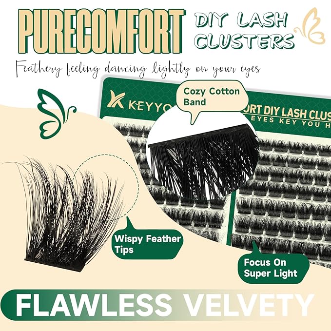 KEYYOU Lash Extension Kit 144pcs Thick Super Soft Lash Clusters,10-18mm D Curl Individual Lashes Kit with Bond and Seal Applicator and Brush Remover Easy to DIY at Home（PC03Kit-D-10-18MIX）