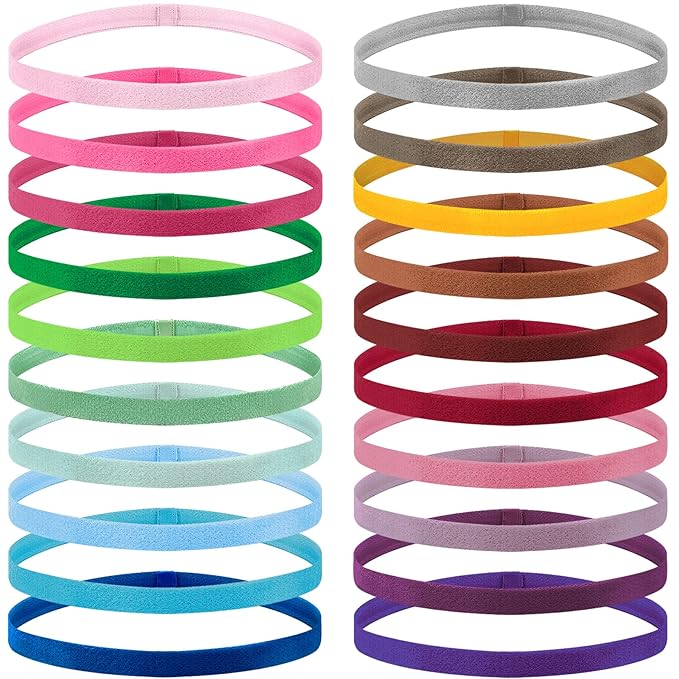 Duufin 20 Pieces Elastic Sport Headbands for Women and Girls - Non Slip Grip Headbands in 20 Colors - Ideal for Volleyball, Tennis, Yoga, Basketball, Walking, Exercise, Running