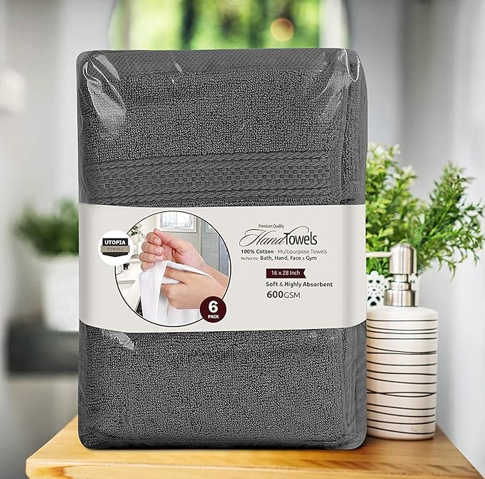 Utopia Towels 72 Pack Premium Hand Towels Set, 16 by 28 inches, 100% Ring Spun Cotton, Ultra Soft and Highly Absorbent 600GSM Towels for Bathroom, Gym, Shower, Hotel, and Spa, Grey