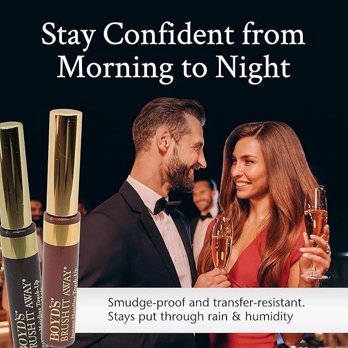 Boyd’s Brush It Away | Grey Hair Root Touch Up for Women & Men | Temporary Hair Color Mascara | Quick-Dry Water-Resistant Concealing Formula | Medium Brown, 4-Pack