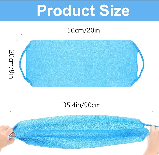 2pcs Exfoliating Back Scrubber, Nylon Shower Bath Exfoliator Extended Length Body Scrub Towel Stretchable Pull Korean Washcloth Strap with Handles