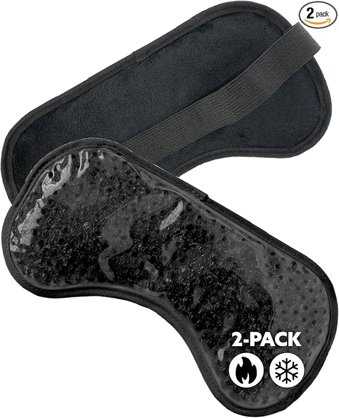 Alpi Plush Gel Beads Hot/Cold Eye Mask – Eye Masks for Dark Circles and Puffiness – Microwavable Plush Pack for Relaxation & Tension Comfort – Reusable Heated or Cooling Compress – Black, 8”x4”