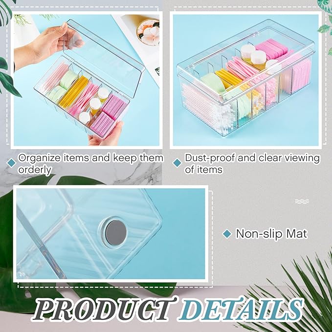 2 Pcs 8.5 x 4.9 x 3.5 Inch Large Capacity Acrylic Lash Extension Cart Organizers and Storage 6 Divided Eyelash Extension Supply Storage Box Clear Eyelash Cart with Lid Technician Lash Techs