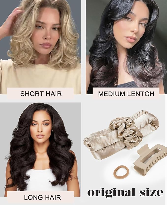 Heatless Curls Overnight Hair Curler to Sleep In Soft Jumbo Hair Rollers for Long Hair Blowout Look No Heat Overnight Curls, Satin Large Flexi Rods for Big Curl Heatless Curling Rod Set with Clip