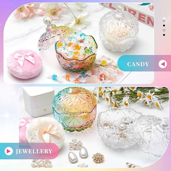 Tioncy 4 Pcs Large Body Powder Puff and Container Extra Large Body Powder Puff Dish Soft Washable Reusable Fluffy Makeup Sponge Wet Dry(Diamond,Colorful and Clear)