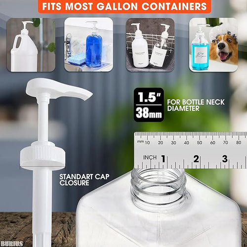 1 Gallon Pump Dispenser - Leak-Proof Pump for Gallon Jug with 1.5" 38/400mm Neck, Lock-Ring and Standard Cap Closure - Durable, Reusable for Easy Dispensing of Soap, Lotion, Shampoo & Cleaning Liquids