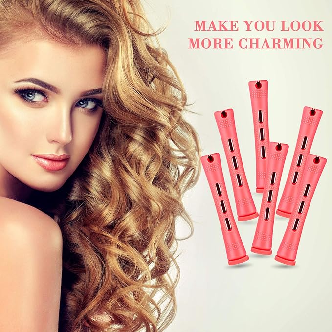 48 Pieces Hair Perm Rods Short Cold Wave Rods Plastic Perming Irons Hair Curling Rollers Curlers with Steel Pintail Comb Rat Tail Comb for Hairdressing Styling Supplies(0.51 Inch,Pink)