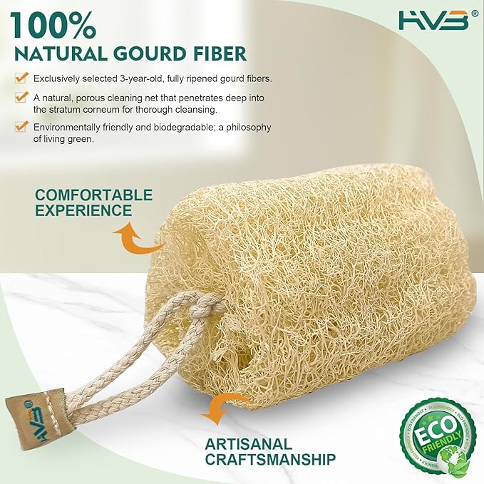 HVB Natural Loofah Exfoliating Bath Scrub, Bath Sponge, Unisex, Suitable for Both Body and Facial Use, Excellent Cleaning Effect. Pack of 4 (1 Box)