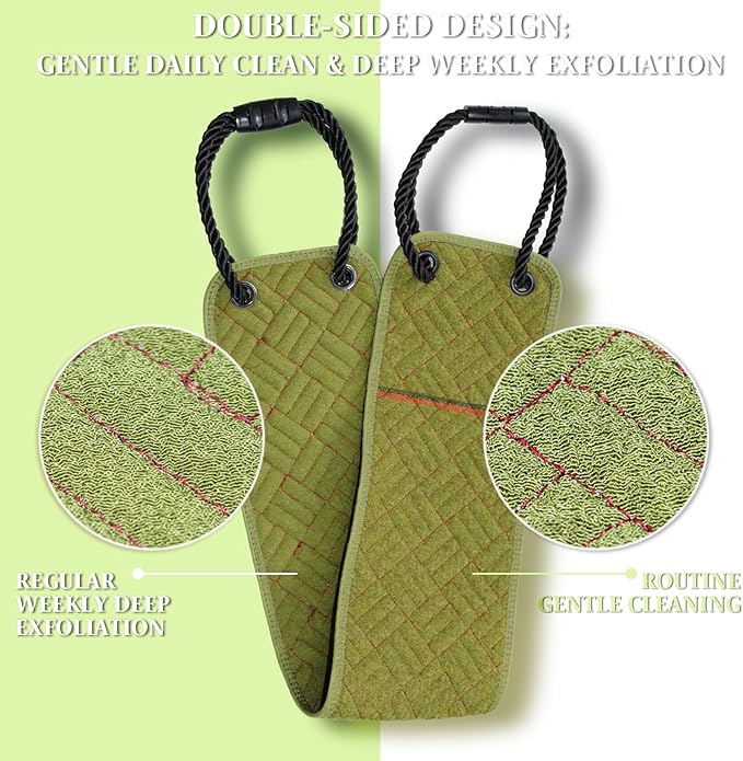 Back Scrubber with Upgraded Handles - 39Inch Double-Sided Body Exfoliator for Shower/Bath, Deep Cleansing Back Washer for Hard-to-Reach Areas, Unisex (Men & Women) (Green)