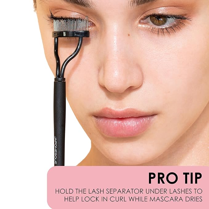 JAPONESQUE - Velvet Touch Lash Separator (0.43 x 5.79 x 1.18 inches) - Eyelash Comb Lash Separator Tool, Remove Mascara Clumps, Arc Lash Brush (Black)
