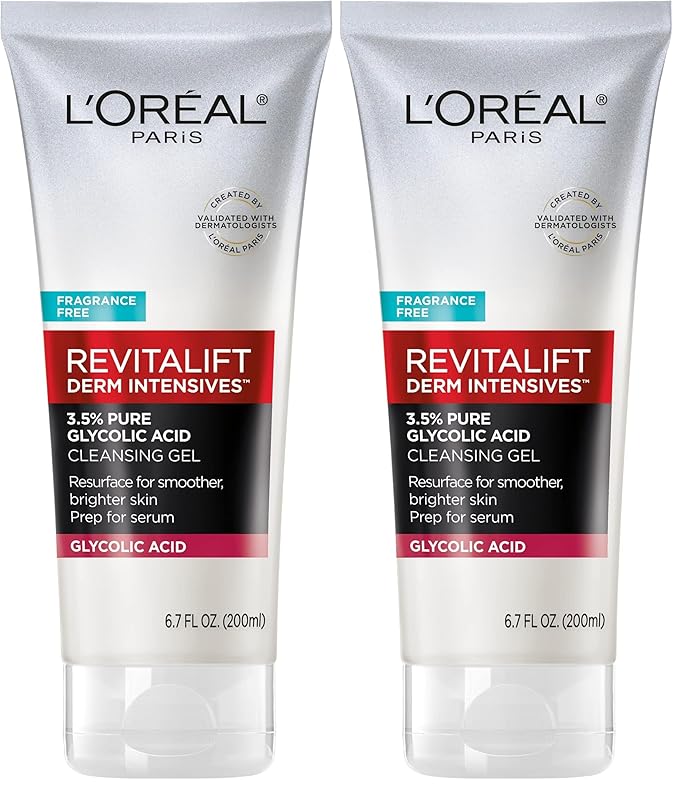 L'Oreal Paris Revitalift 3.5% Pure Glycolic Acid Brightening Cleansing Gel wth Salicylic Acid 6.7 fl oz,(Pack of 2)