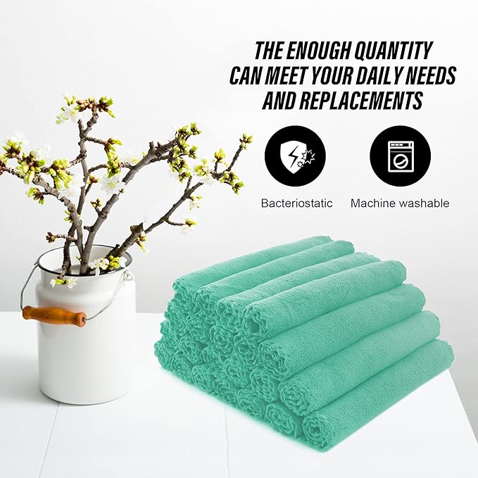 MOONQUEEN Ultra Soft Premium Washcloths Set - 12 x 12 inches - 24 Pack - Quick Drying - Highly Absorbent Coral Velvet Bathroom Wash Clothes - Use as Bath, Spa, Facial, Fingertip Towel (Aqua Green)